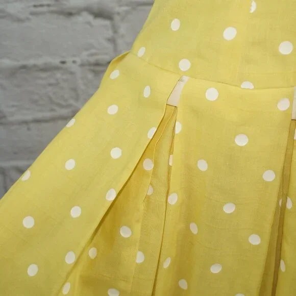 Vintage 50s Yellow Polkadot Pleated Swing Dress